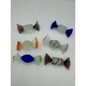 Lot of 6 Frosted Colorful Retro Hand Blown Glass Candy Dish Christmas Decor